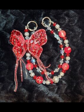 Red and Silver Beaded Butterfly Purse/Phone Charm